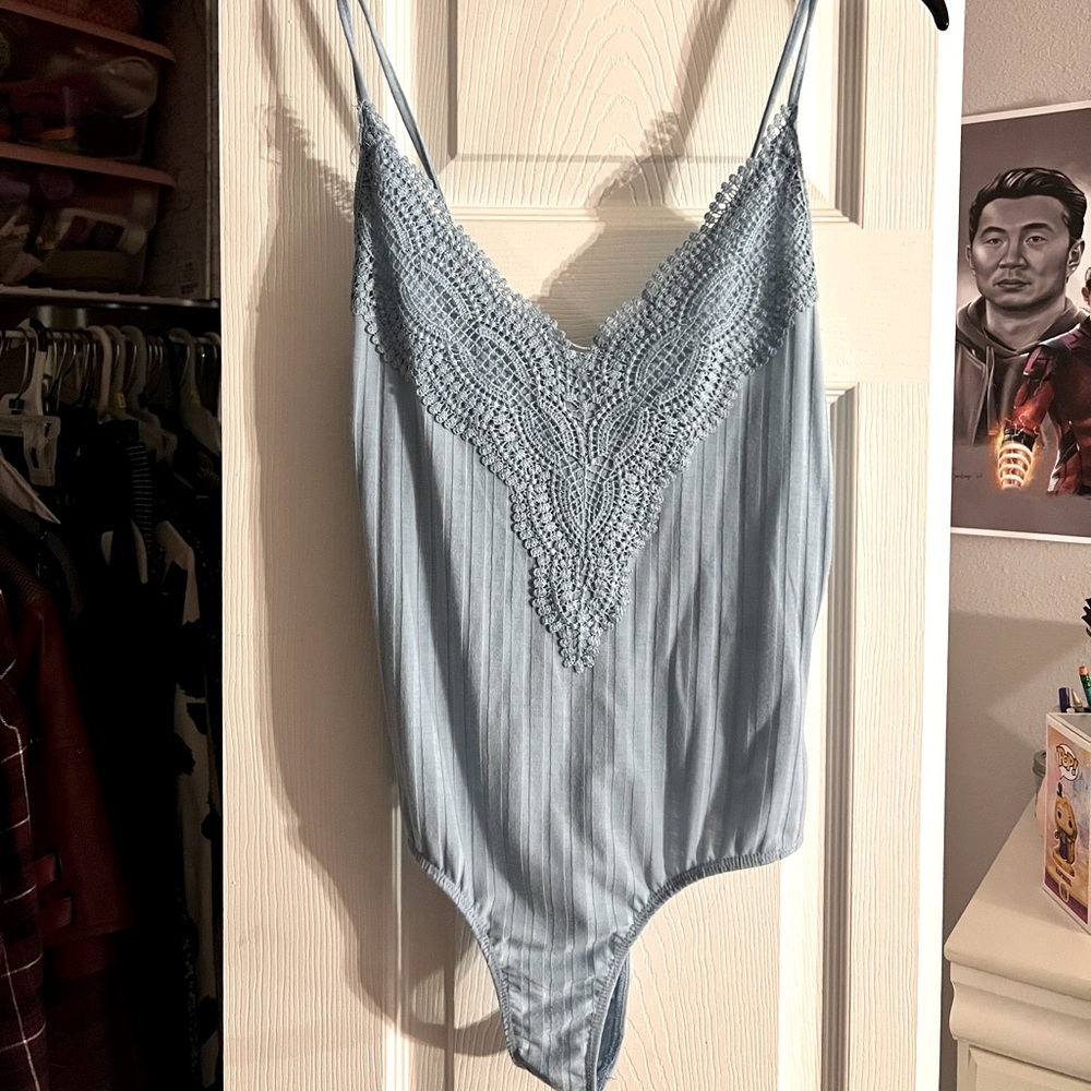 Blue Lace-up Back Bodysuit